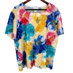 Alfred Dunner Plus Size Woman 1X Tropical Short Sleeve Blouse Shirt Top Artsy